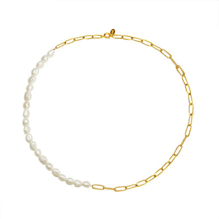Fenny Tarnish Free Fashion Permanent Paper Clip Freshwater Pearl Joint Necklace Stainless Steel Jewelry Wholesale