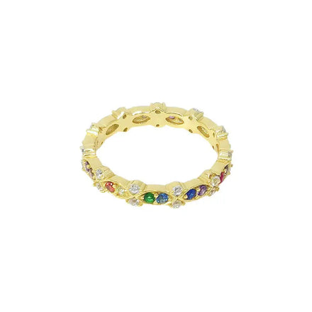 Gold Plated Women's Rainbow Stone Multi Gemstone Geometric Custom 925 Sterling Silver Wedding Ring for Party & Anniversary