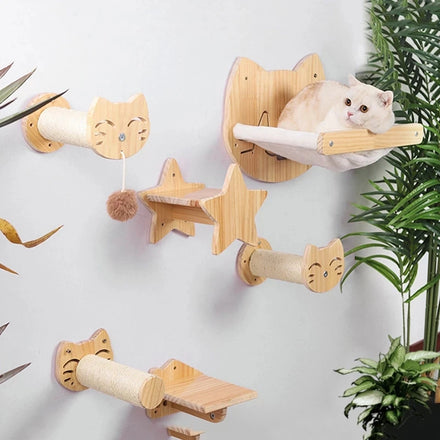 Wood Activity Shelf Pet Furniture Cat Climbing Frame Steps Wall Mounted Cat Shelves Wooden