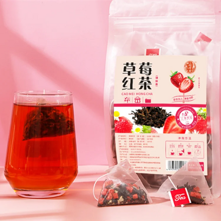 TZ003 ODM/OEM Fresh Bagged Tea Strawberry Black Tea with Lotus Leaf Health Slimming Flavor