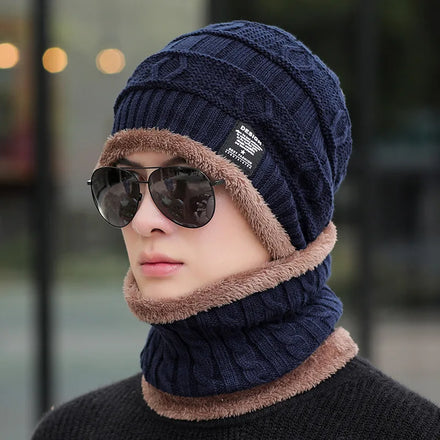 Winter Products 2022 Unisex Neck Warm Common Travel Hat with Scarf Set Thick Knit Beanies Caps
