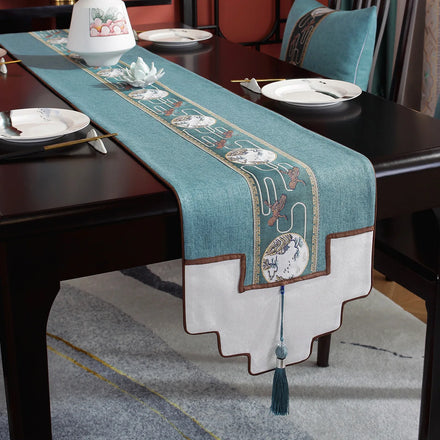 Chinese Style Plant Flower Print Pattern Dining Table Runner for Coffee Table