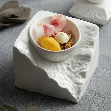 INS Ceramic Soup Bowl White Irregular Molecular Gastronomy Salad Dessert Cold Dish Bowl Restaurant Tableware Set Microwave Safe