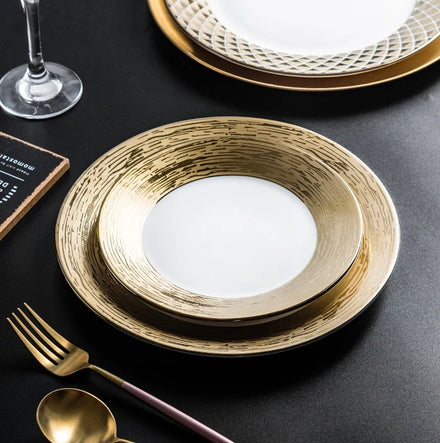 Wholesale New Design Luxury Golden Edge Morden Wedding Luxury Tableware Porcelain Plate