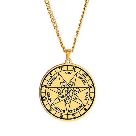 7 Archangels Seal of Saint Cyprian Pentacle Pentagram 12 Zodiac Sun Moon Magic Amulet Talisman Stainless Steel Pendant Necklace