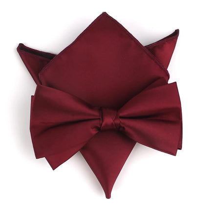 Wholesale Burgundy Bowtie Set Solid Bow Tie Hanky Set Silk Men Bow Tie Sets Luxury