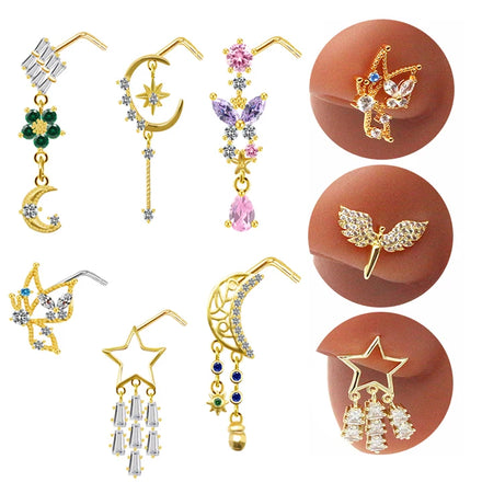Gaby New Surgical Steel Nose Piercing Classic Nose Rings Stainless Steel butterfly Nose Studs Piercing Wholesale Body Jewelry