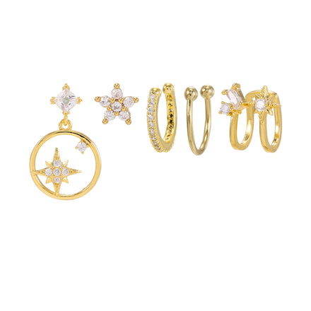 ZUOLA 5Pcs/set Romantic Starry Sky Series Gold-Plated Earring Set Fashionable and Elegant with Moon Star Flower Design
