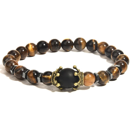 New Factory Supply Crown Metal Natural Genuine Stone Heshi Lapis Lazuli Beaded Bracelet for Men Boy