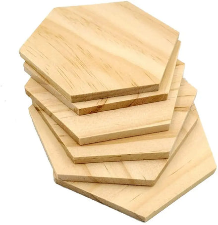 Tailai Polished Unfinished Wood Hexagon Shape Wooden Slices Blank Name Tags Hole Gift Tags for Party Wedding Home Decoration