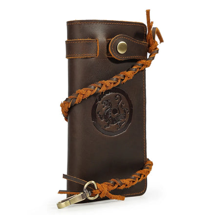 TIDING Custom Logo Vintage Handmade Crazy Horse Leather Long Chain Wallet Real Full Grain Cow Leather Long Wallet