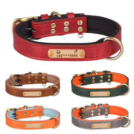 High Grade Custom Engraved Luxury Dog Collar Leash Set with Solid Rivet Design Personalized Name Plate and High Durable Leather