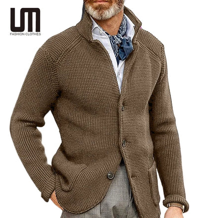 OEM ODM Fashion Design Men New Arrivals Winter Stand Collar Cardigan Knitted Jacket Coat Sweaters