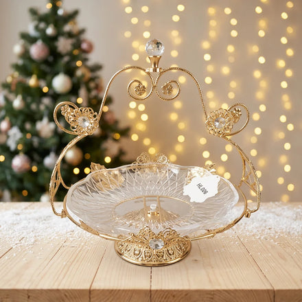 2026 New Arrived Light Luxury Nordic Style Eco-Friendly Round Metal Decorative Glass Dry Fruit Tray Snack Serving Tray