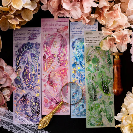 2 Pieces/Pack Pet Stickers Watercolor Laser Silver Feather DIY Material Pasteup Decorative Dairy Sticker 4 Models