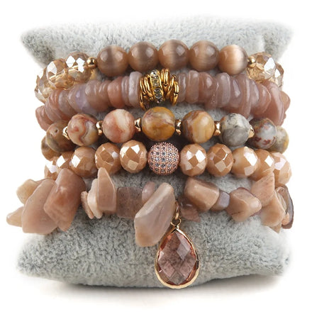 New Beautiful Jewelry Natural Stone Crystal Glass Pearl Bracelet Crystal Drop Shell Triangle Pandannt Bracelets Set