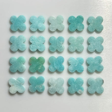 HQ GEMS Wholesale Dubai 13x13x2mm New Color Natural Blue Amazonite Stone Four Leaf Clover Stone