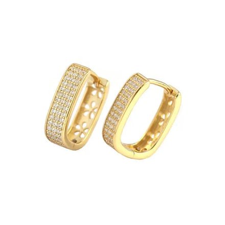 Delicate 925 Sterling Silver Cubic Zirconia Jewelry Women Hoop CZ Earrings Micro Pave 18K Gold Plated Rectangle Square Earrings