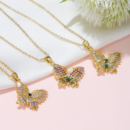 Colorful Butterfly Charm Pendant Necklace 5A Zircon 18K Gold Unique Jewelry for Nature Lovers Necklace