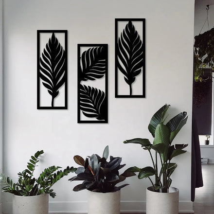 Putuo Decor New Design Tropical Leaves Flower Wood MDF Black Plaque Boho Bedroom Indoor Home Decor