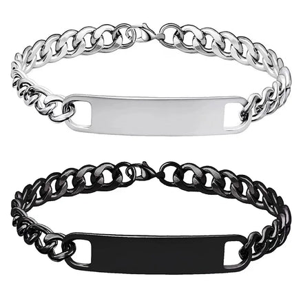Casual Sporty Geometric Bracelets 18K Gold Plated Silver Blank ID Plate Stainless Steel Cuban Link Chain Bracelets