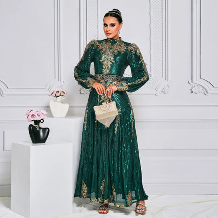 New Design Wholesale Luxury Abaya Turkey Ladies Party Evening Elegant Sequin Long Sleeve Abaya Women Muslim Dresses Dubai Abaya