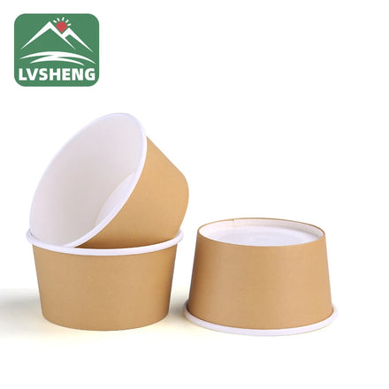 Yogurt Dessert Food Container One Shot Reusable 4 oz Ice Cream Cup Paper Lid with Spoon