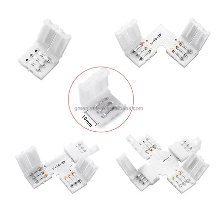 3pin 10mm Solderless LED Strip Connector I L T X Shape Straight Corner Connector for WS2811 WS2812B 6812 IC LED Pixel Strip Tape