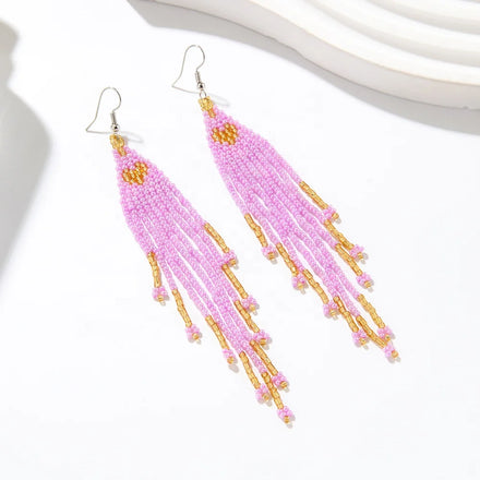 Trendy Boho Huggie Hoop Earrings Handmade Fashion Jewelry with Beaded Detail and Zircon Glass for Unisex