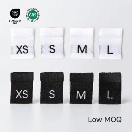 Custom S M L XL Laser Cut Center Fold Woven Polyester Garment Cloth Size Labels Tag for Clothing