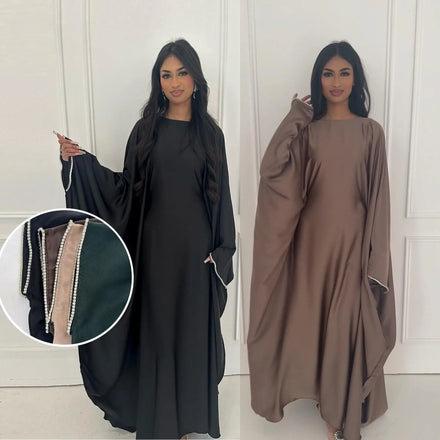 Islamic Clothing Arabic Middle East Abaya Kaftan Solid Color Beading Butterfly Abaya