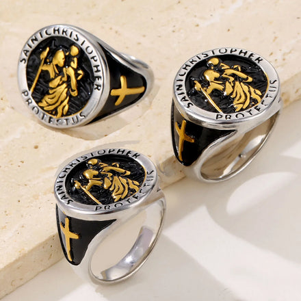 Custom the Archangel Saint Michael Rings for Men St. Michael Religious Medal Coin Ring Gift Vintage Stainless Steel Amulet Ring
