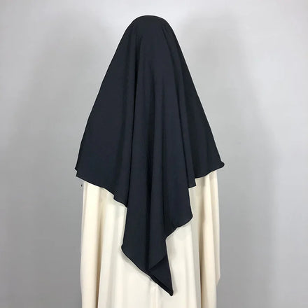 Small Hijab Black 2 Sizes Tie Back Khimar Muslim Modest Prayer Crepe Voile Long Hijab Islamic Clothing Diamond Jazz Girls Khimar