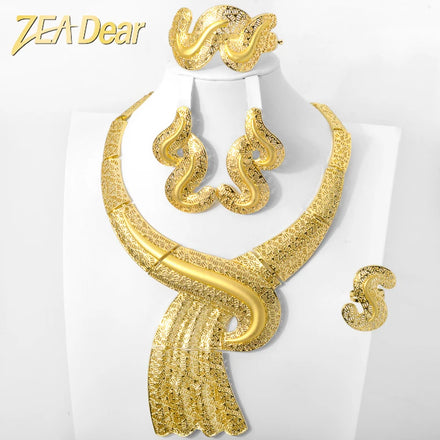 Quality Promotional 14K Gold Dubai Jewelry Set Necklace and Earrings Jewellery Sets