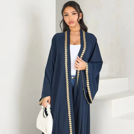 2025 EID New Fashion Applique Open Abaya Dubai Cardigan Kimono Abaya Muslim Long Sleeve Maxi Dress Modest Muslim Women Abaya
