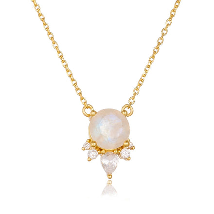 PEISHANG Fashion 7mm Natural Moonstone Jewelry Wholesale 925 Sterling Silver 14K Gold Plate Jewellery Gemstone Necklace for Girl