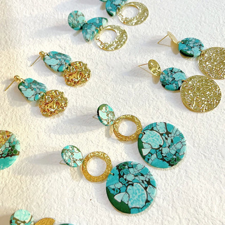 Tongxin New Turquoise Printed Polymer Clay Earrings Fashion Earrings Gifts for Women