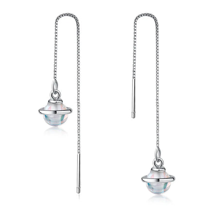 Wholesale Women's Drop Earrings Moon Shape Zircon White Gold Plated Party Ear Line Korean Version Small Fresh Planet Sweet