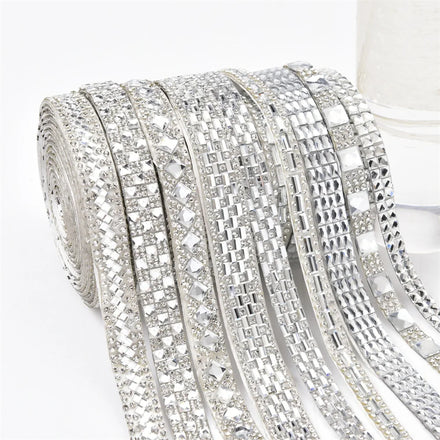 Glitter Clear Square Rhinestone Sticker Diamond Ribbon Self Adhesive Crystal Tape Trim Applique for Wedding Car Home Decoration