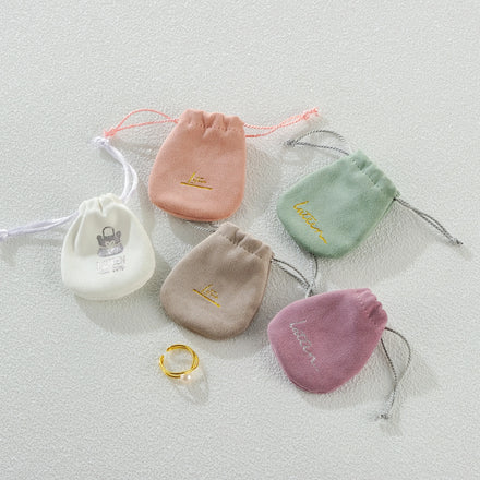 New Arrival Ribbon Embroidery Jewellery Packaging Pouch Small Mini Velvet Suede Jewelry Drawstring Pouch Bag