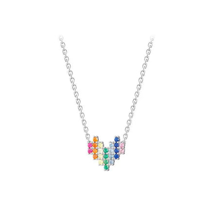 925 Silver Rainbow Zircon Fine Pendant Necklace Love Theme Necklace