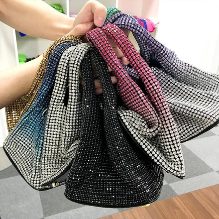 New Handbags 2022 Trending Bucket Hand Bags Casual Luxury Evening Party Women Rhinestone Hand Bags