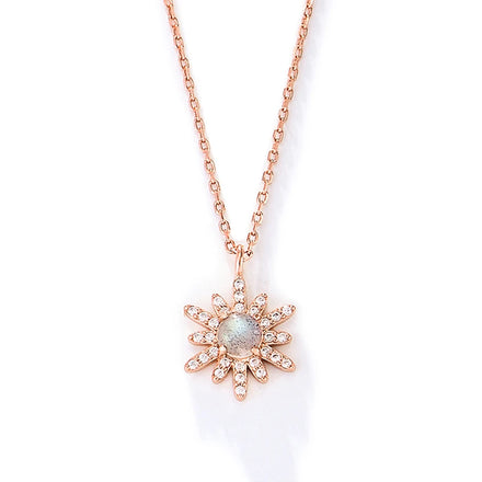 Popular Design Exquisite Choker Clavicle S925 Sterling Silver Jewelry Mama Sun Flower Opal Pendant Necklace With Cubic Zirconia