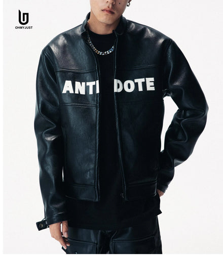 Custom Design Black Retro Classic Leather Motorcycle Jacket Oem logo Patch Leather Nascar Racing Jacket for Men
