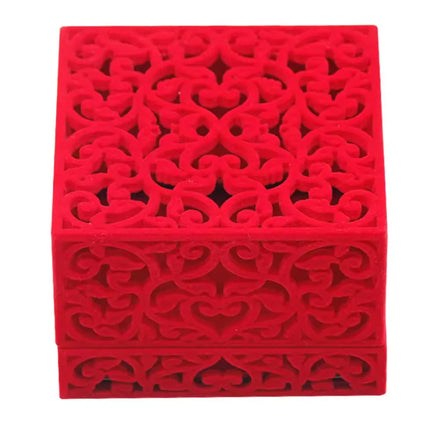 Luxury Elegant Antique Vintage Jewellery Storage Red Rose Heart Velvet Fabric Gift Jewelry Box for Women