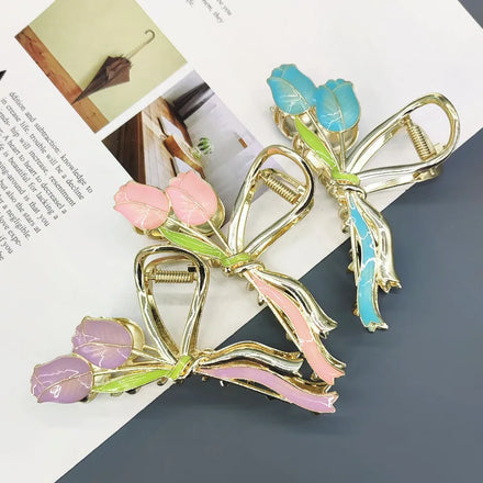 French Resin Hair Clip Korean Hair Accessories Flower Claw Clips Pink Purple Custom Epoxy Metal Claw Clips Hair Pins for Girls