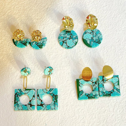 New Turquoise Printed Polymer Clay Earrings Geometric Exaggeration Exquisite Earrings Jewelry Women