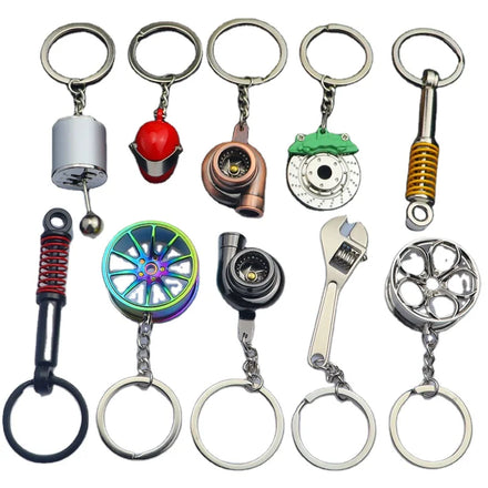 Creative Automotive Car Part Keychain Metal Turbine Gear Hub Brake Disc Shock Absorber Car Gift Keychains Pendant Key Ring