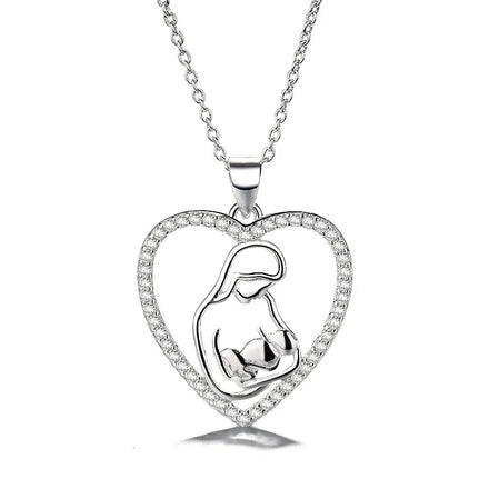 S925 Silver Rhodium Plated Parent-child Mom Zircon Heart Necklace Love Pendant Mothers Day Wedding Engagement Gift