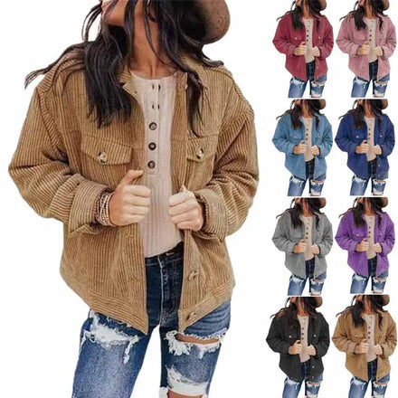 S-3XL Wholesale Fall Winter Custom Logo Solid Color Turn Down Collar Jacket Cardigan Loose Denim Jacket Casual Women's Clothing